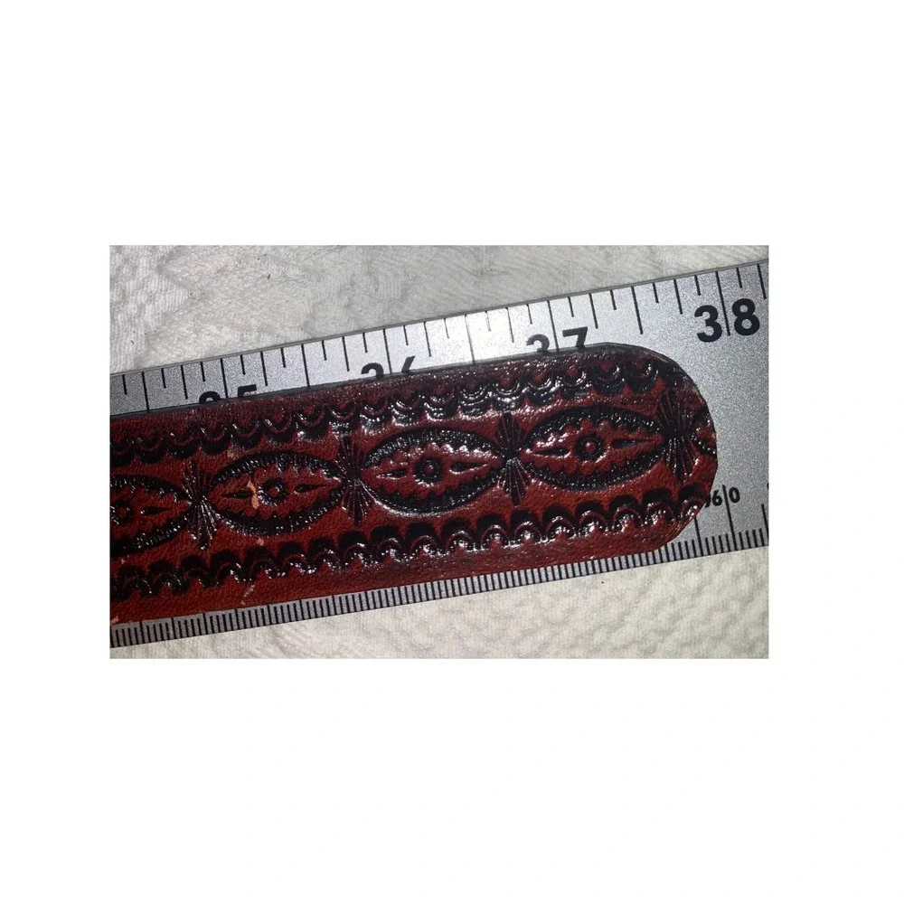 Vintage USC Trojans Handmade Tooled Leather Belt Western Football Buckle Brown